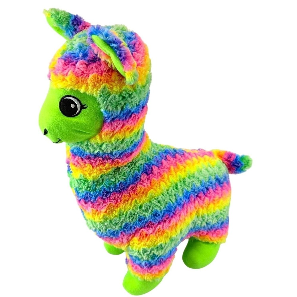 Goffa Rainbow Llama Plush 19" Stuffed Animal Big Eyes Multicolor Striped
